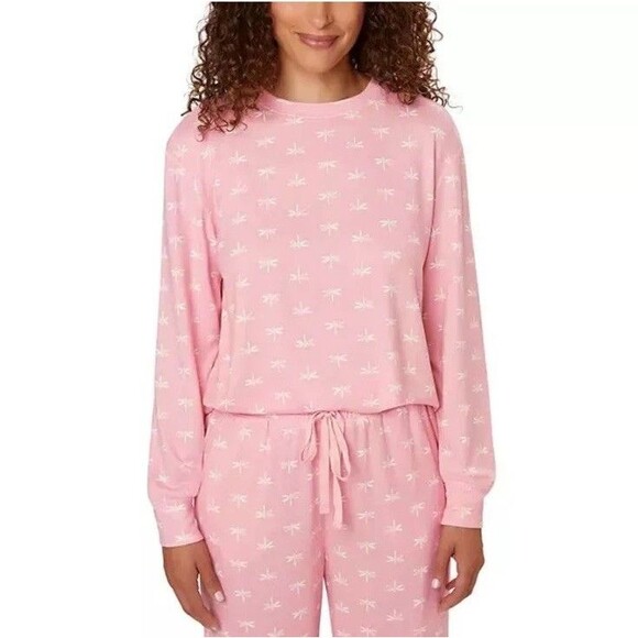 LOFT Ladies 2-Piece Pajama Set Crew Neck Jogger Pink W/Dragonflies Size XS - Picture 6 of 7
